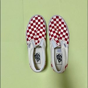 Red and White Checkered Slip On Vans